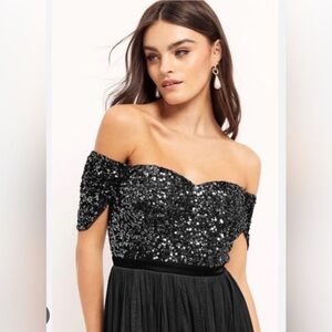 Maya Deluxe Black Sequin Off-Shoulder Dress